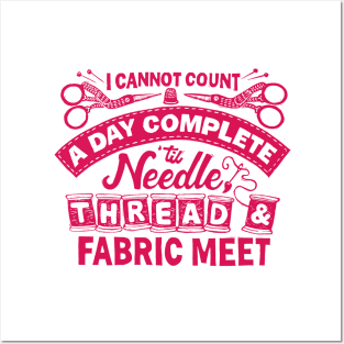 Sewing Needle thread and fabric Posters and Art